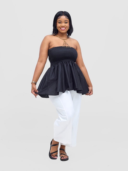 Safari Tiwa Shirred Top - Black