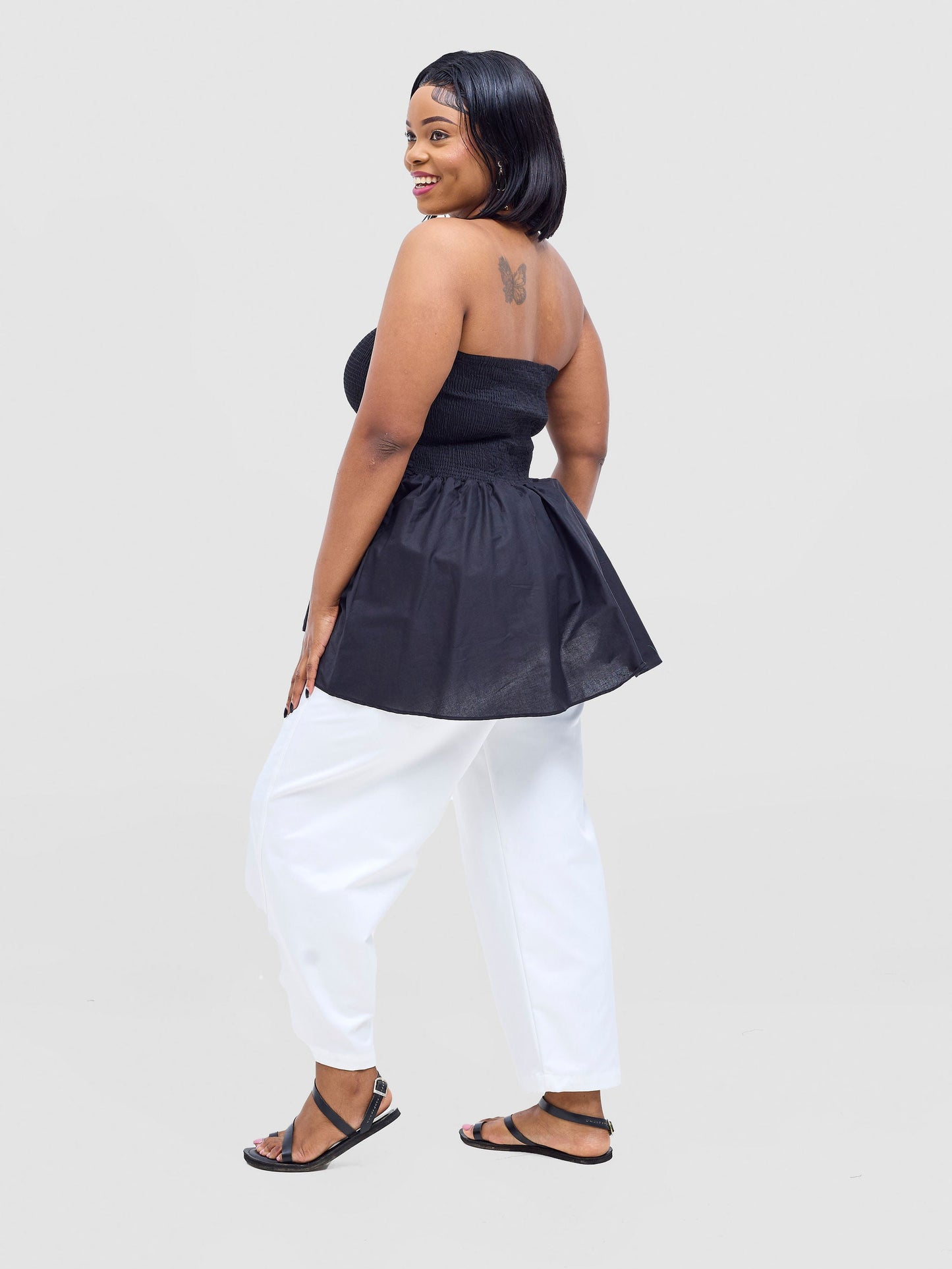 Safari Tiwa Shirred Top - Black