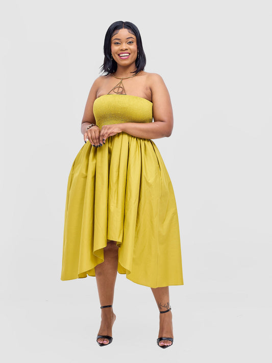 Safari Tiwa Shirred Midi Dress - Lime