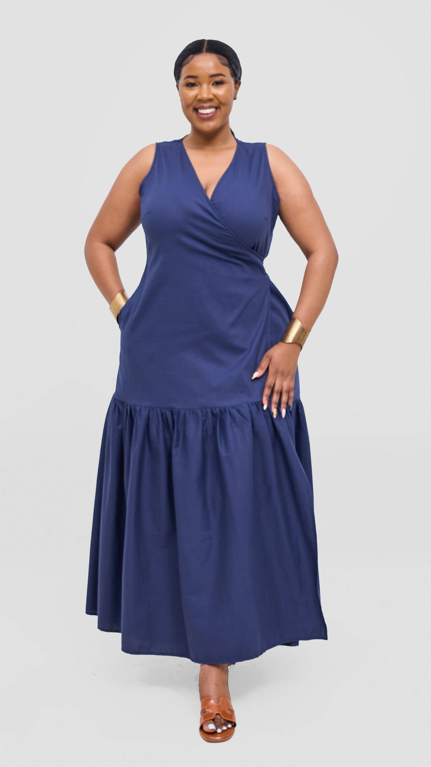Safari Naledi Gathered Panel Wrap Dress - Navy