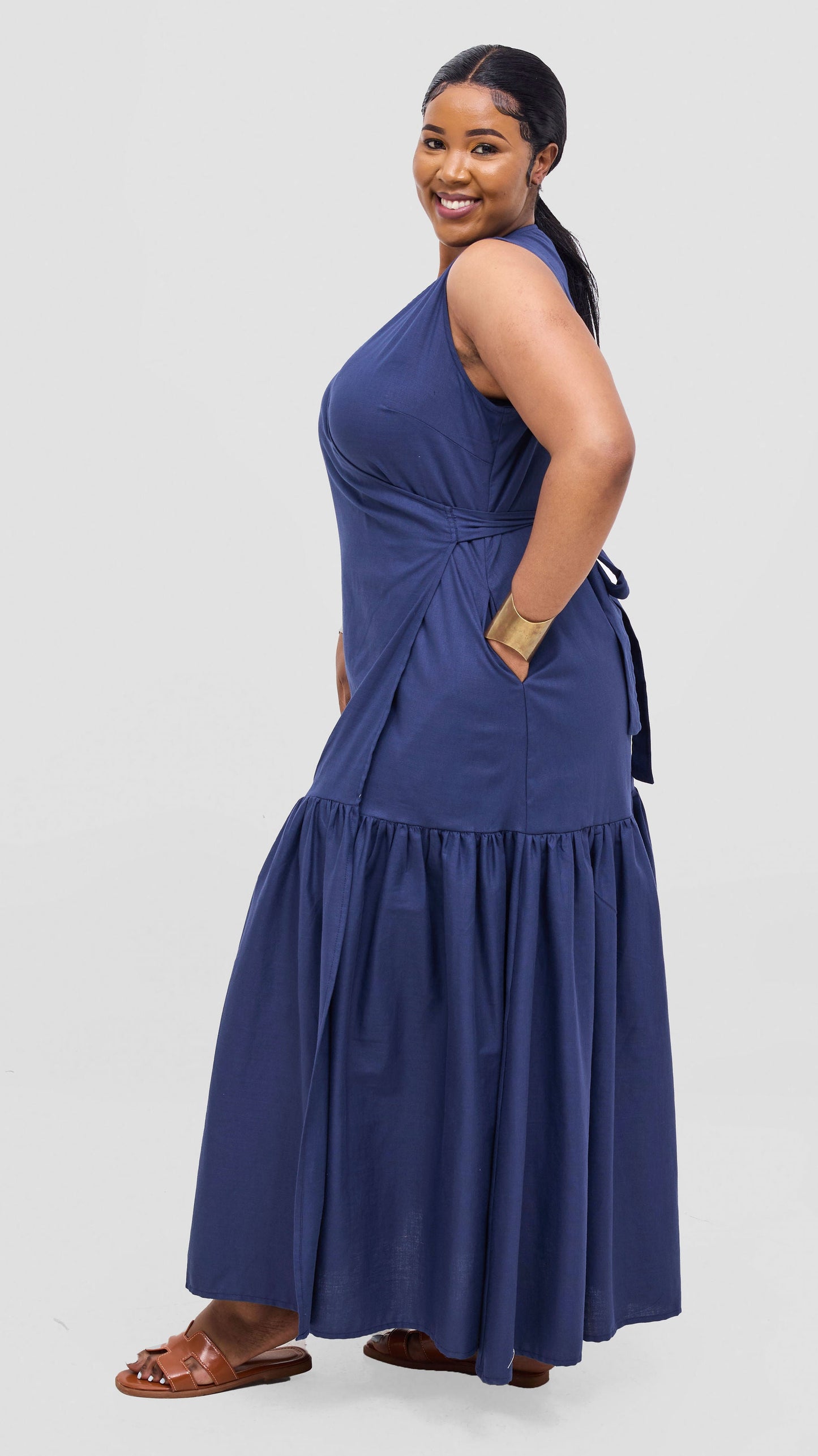 Safari Naledi Gathered Panel Wrap Dress - Navy