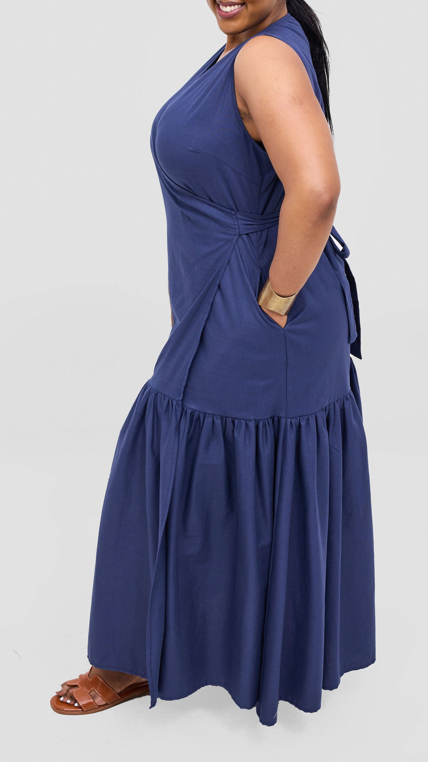 Safari Naledi Gathered Panel Wrap Dress - Navy