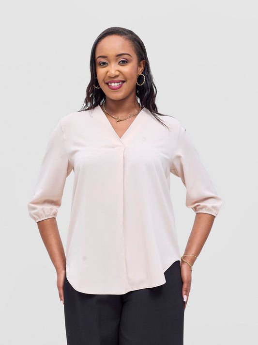 Vivo Dua 3/4 Sleeved V Neck Shirt - Taupe