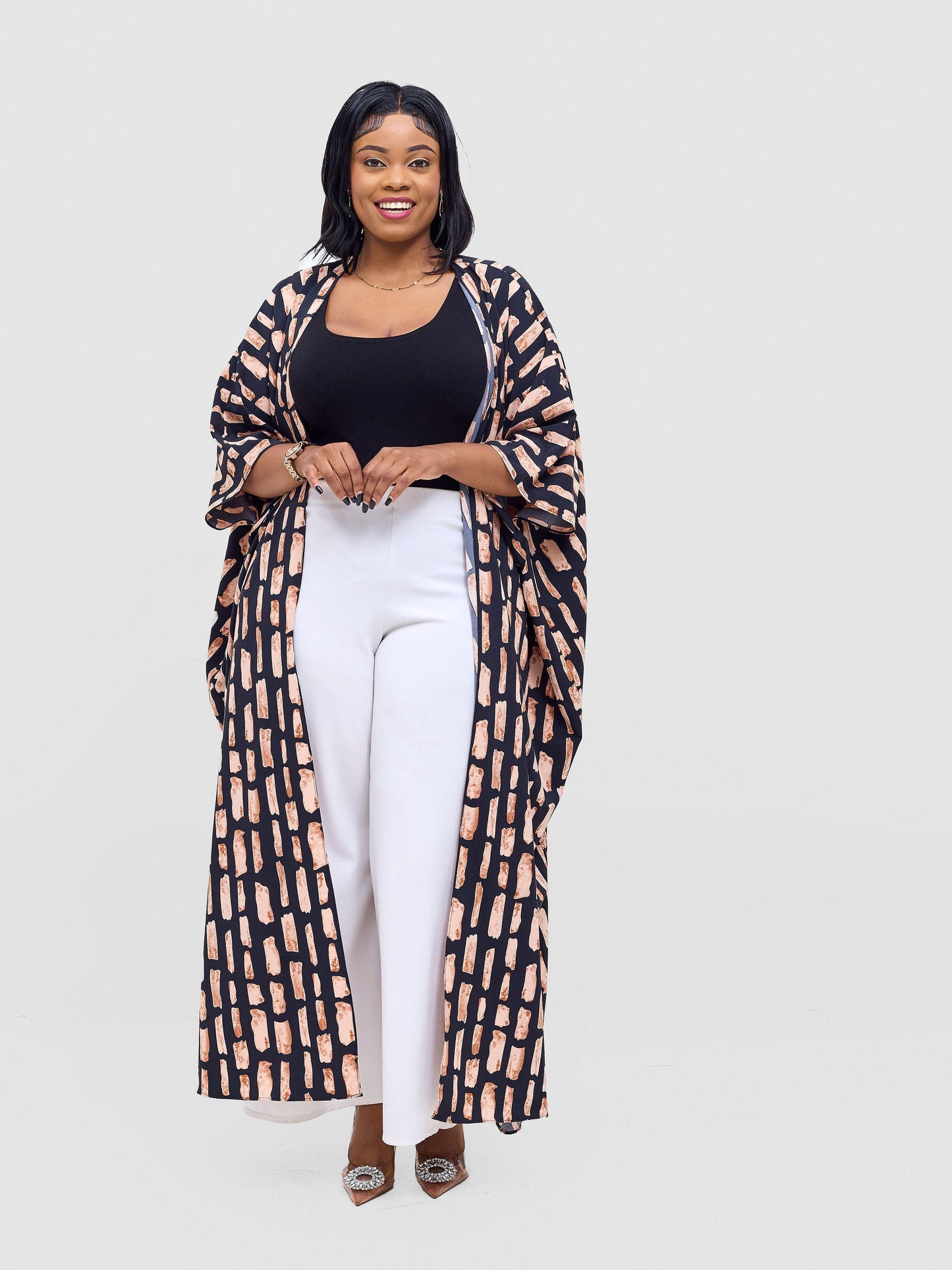 Vivo Ayla Maxi Kimono - Black / Peach Alya Print