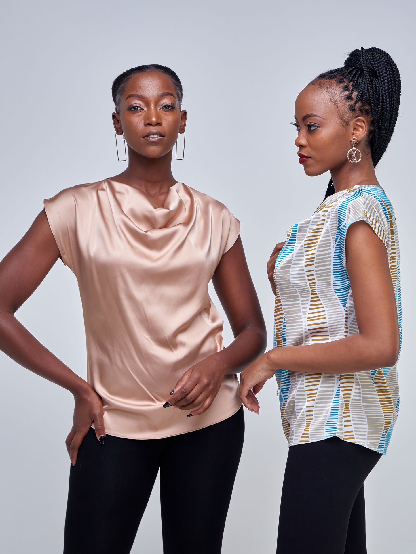 Vivo Tatili Drop Shoulder Cowl - Teal / Mustard Wavy Stripes Print