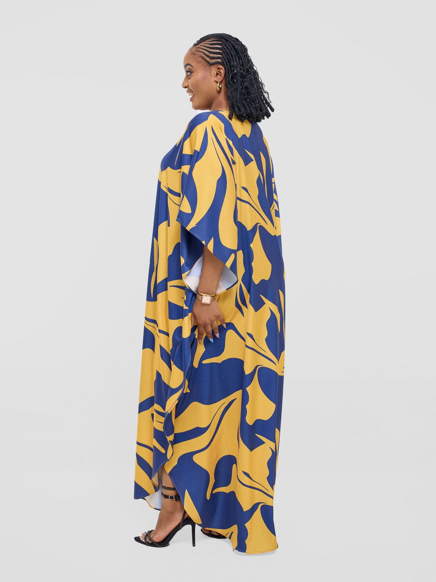 Vivo Amai Maxi Kaftan Dress - Mustard / Navy Ziwe Print
