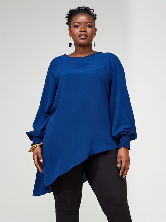 Vivo Wastani Shirred Cuff Asymmetrical Top - Dark Blue