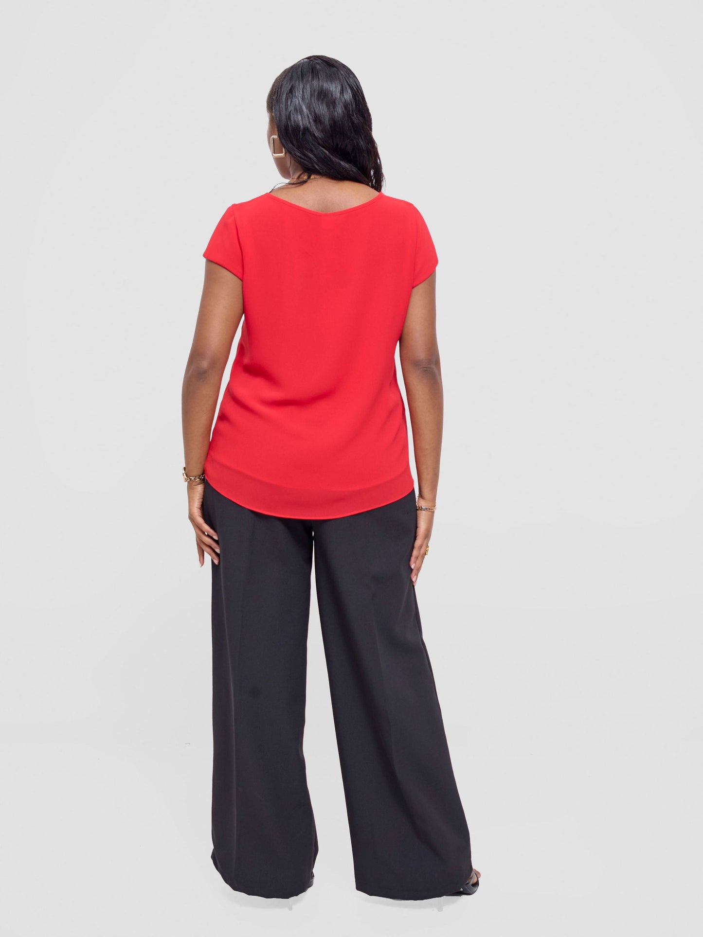 Vivo Basic Chiffon Cap Sleeve Top (Double Layered) - Red