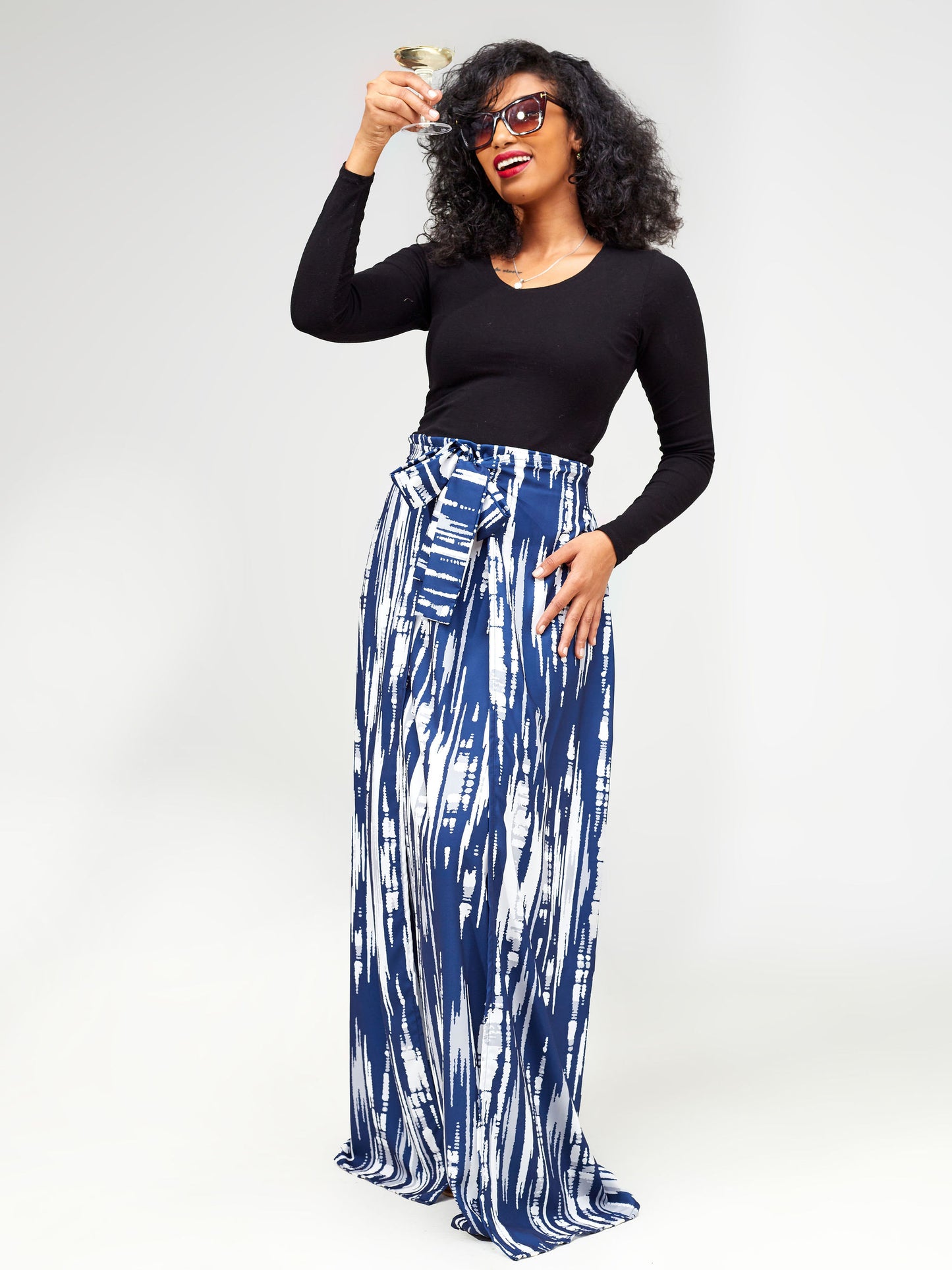 Vivo Wastani Panelled Maxi Skirt - Navy Blue / Grey Abstract Print
