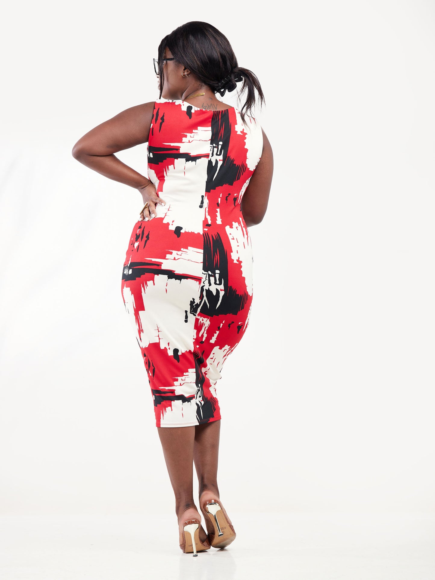 Vivo Basic Sleeveless Double Layered Bodycon - Red / Black Abstract