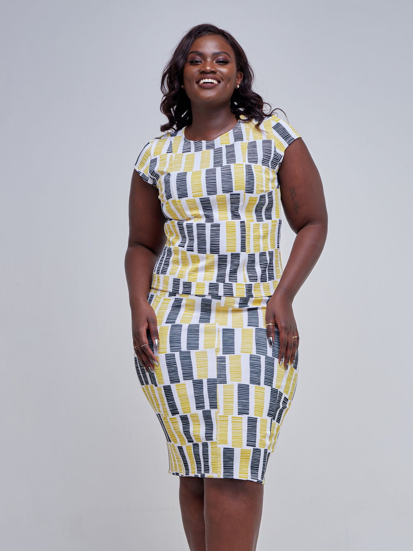 Vivo Tatili Panelled Pencil Skirt - Mustard / Black  Abstract Print
