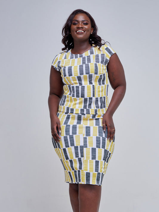 Vivo Tatili Panelled Pencil Skirt - Mustard / Black  Abstract Print