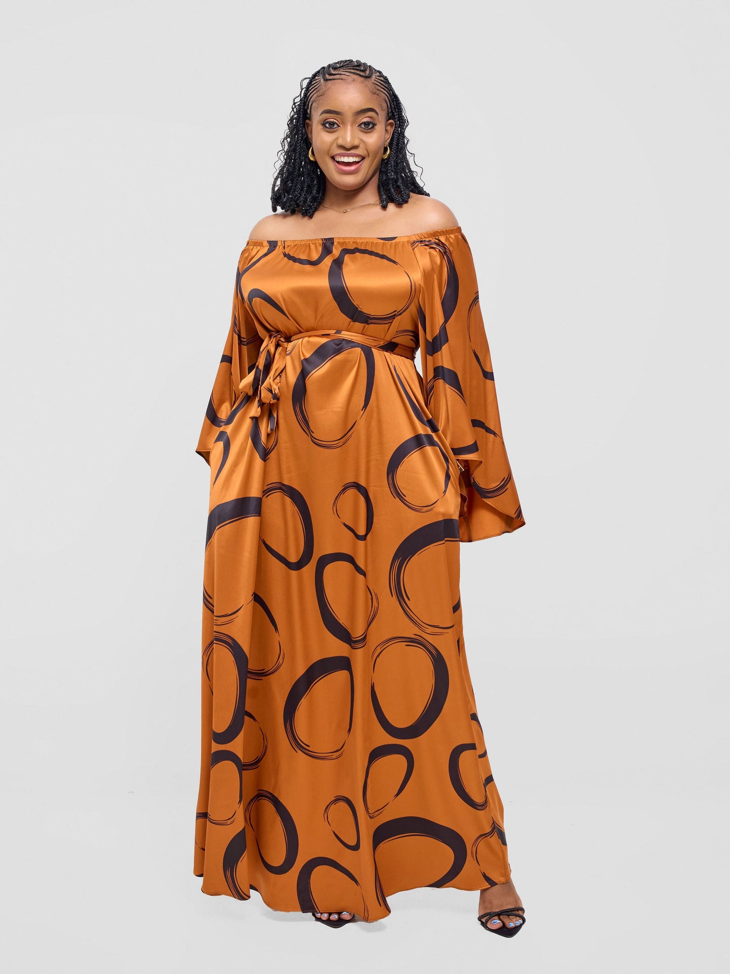 Vivo Chidii Off Shoulder Maxi Dress - Rust / Black  Rema Print