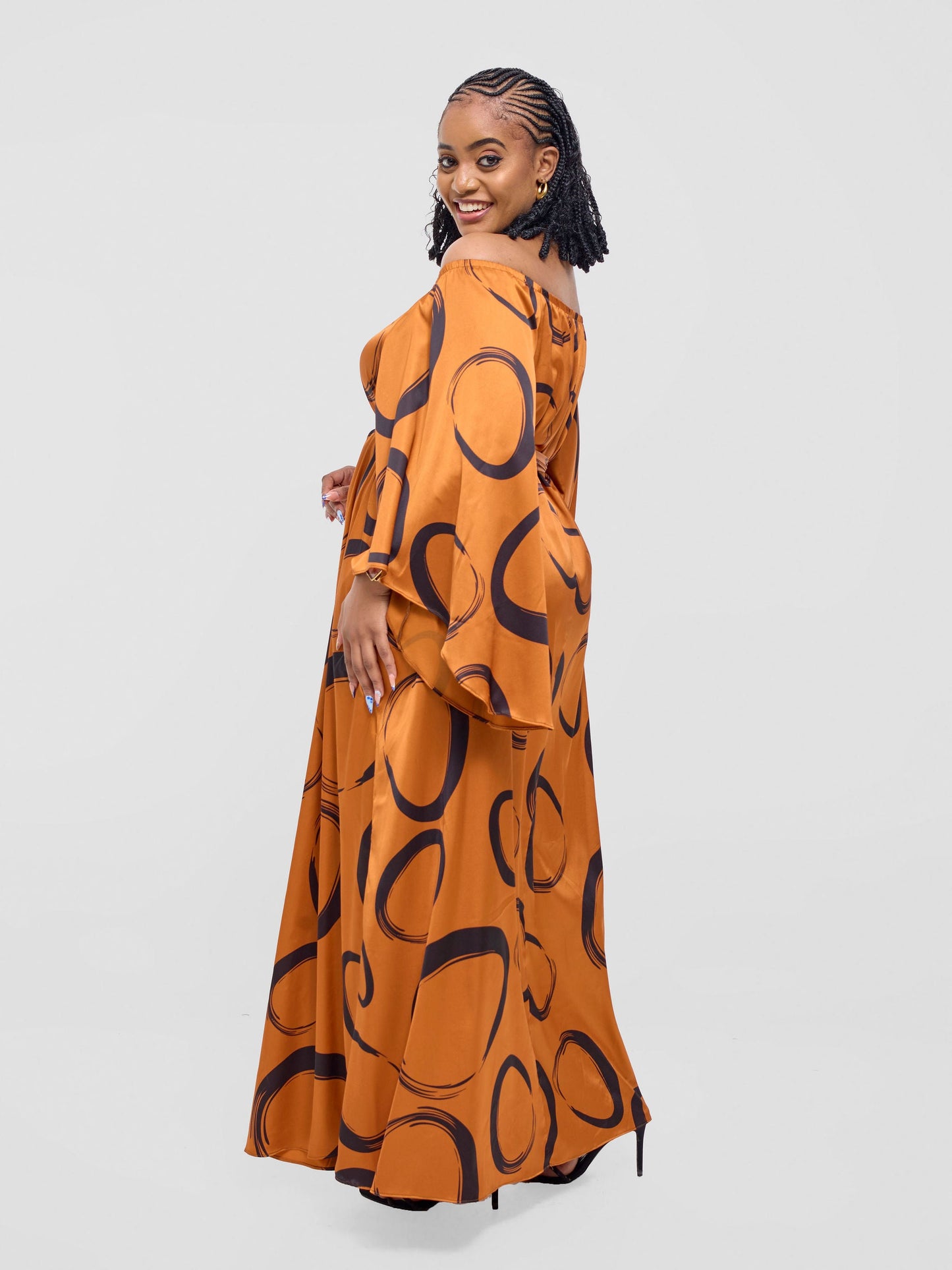 Vivo Chidii Off Shoulder Maxi Dress - Rust / Black  Rema Print