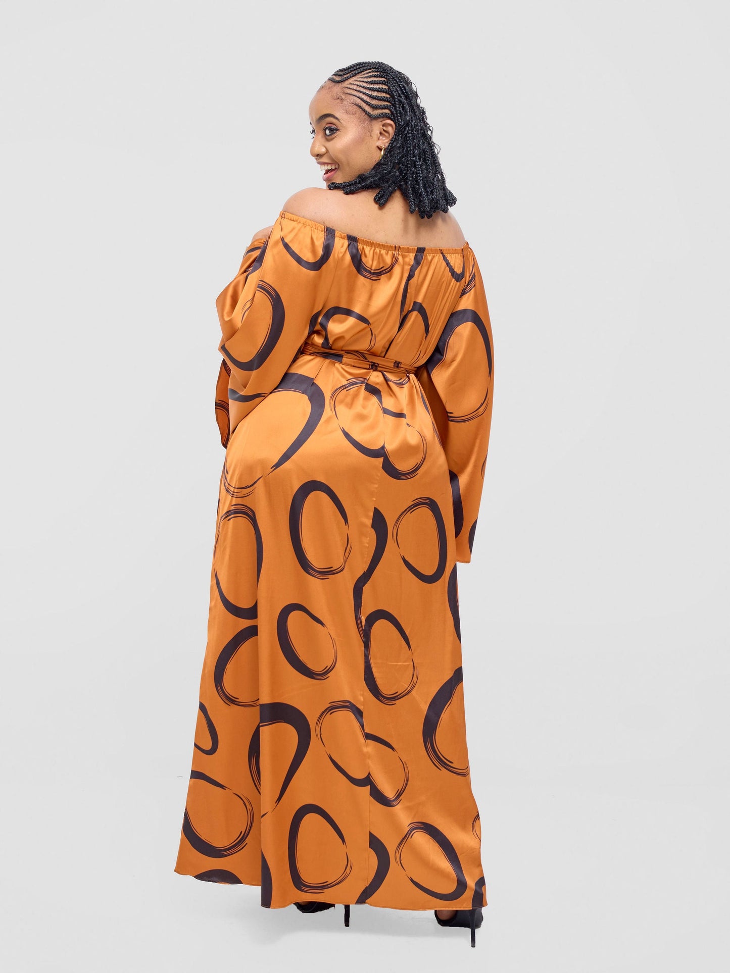 Vivo Chidii Off Shoulder Maxi Dress - Rust / Black  Rema Print
