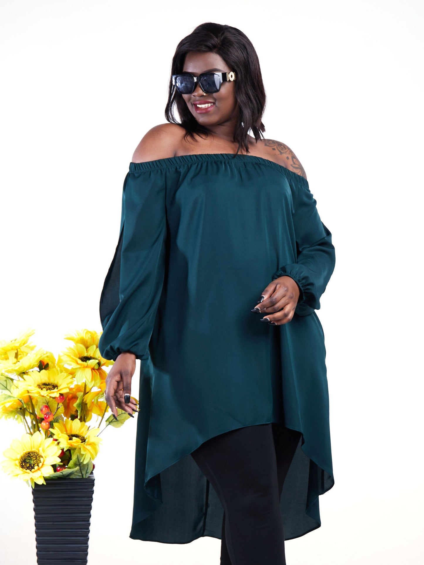 Vivo Yumi Off Shoulder High Low Top - Dark Green
