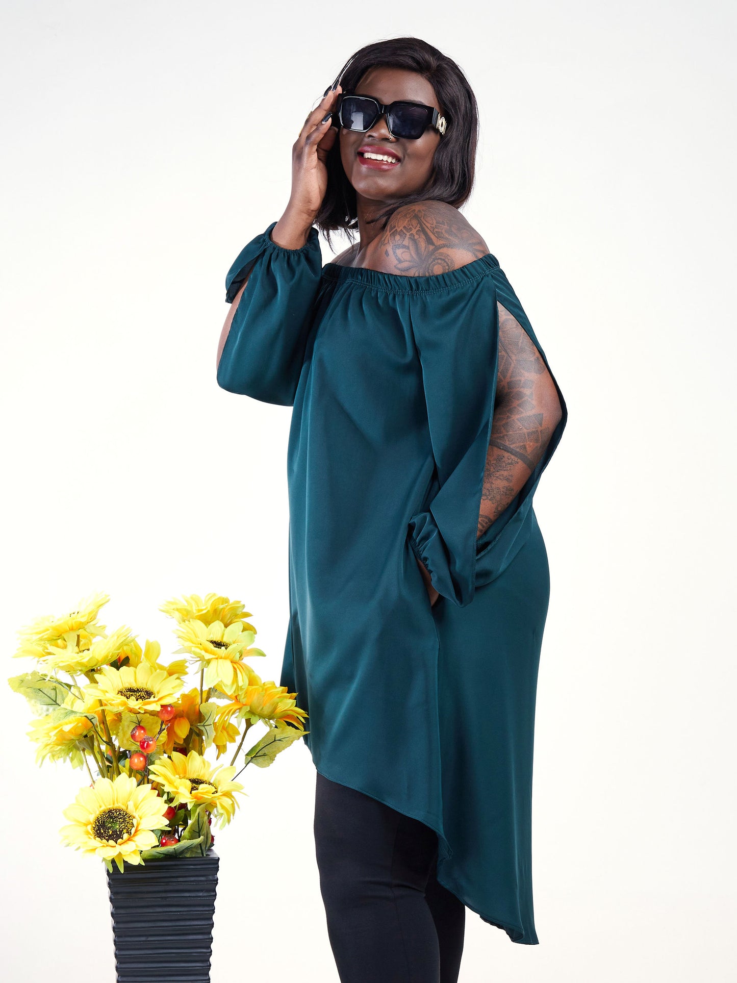 Vivo Yumi Off Shoulder High Low Top - Dark Green