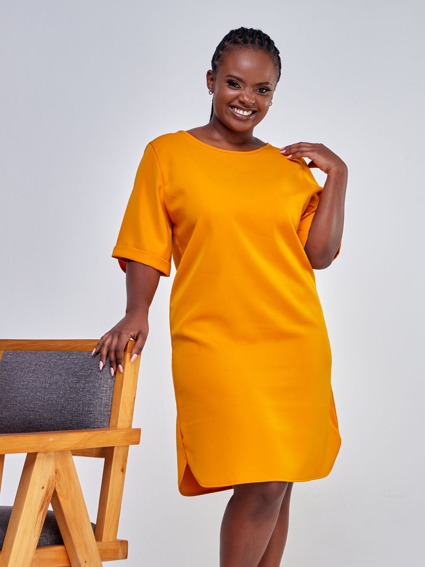 Vivo Tatili Turn Up Sleeve Shift Dress - Mustard