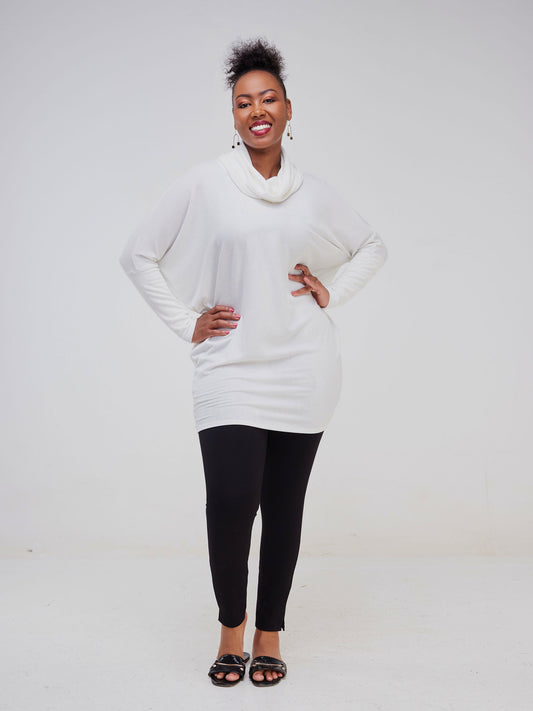 Vivo Basic Nala Dolman Cowl Sweater Top - White