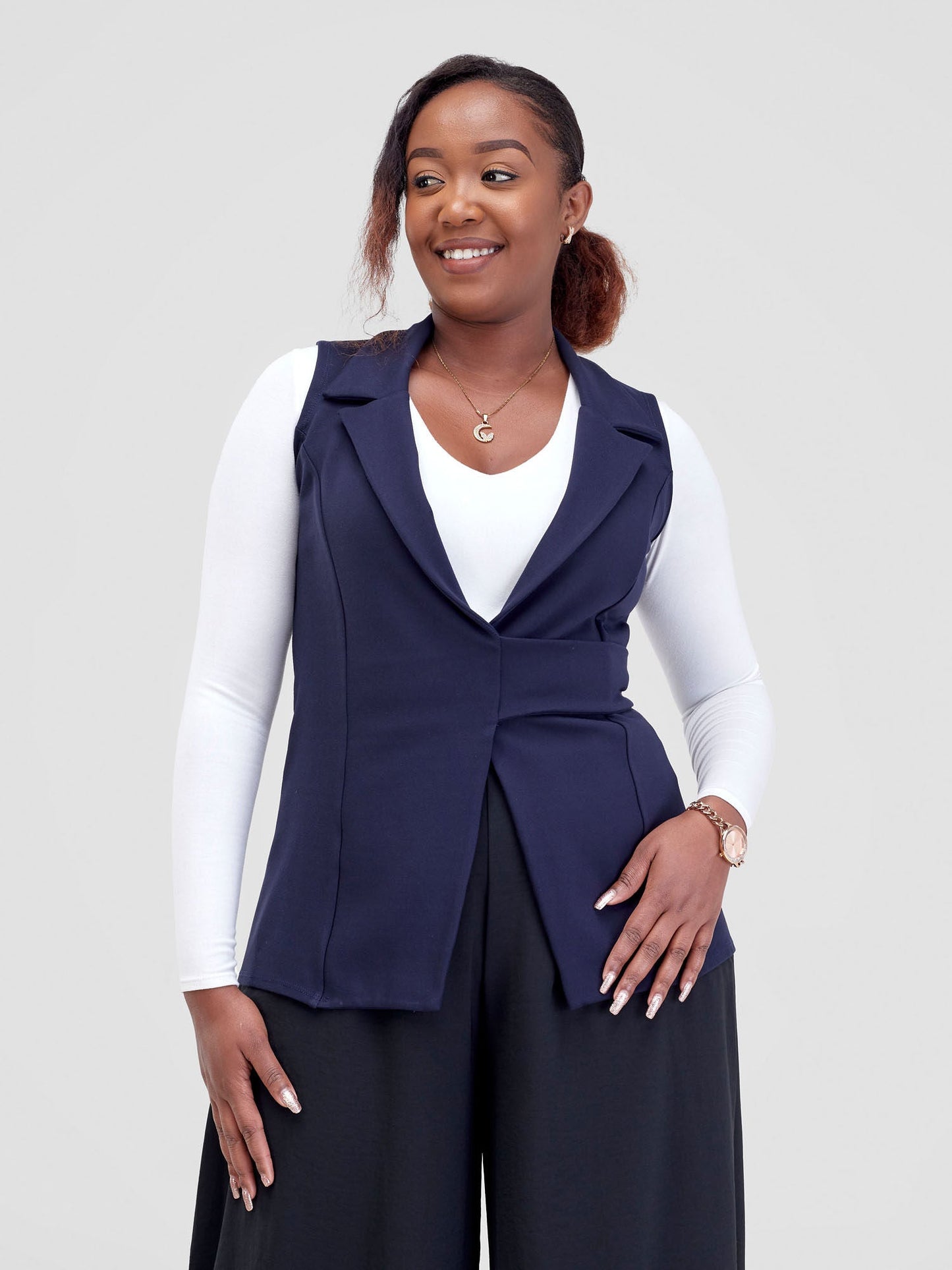 Vivo Tande Sleeveless Blazer - Dark Navy