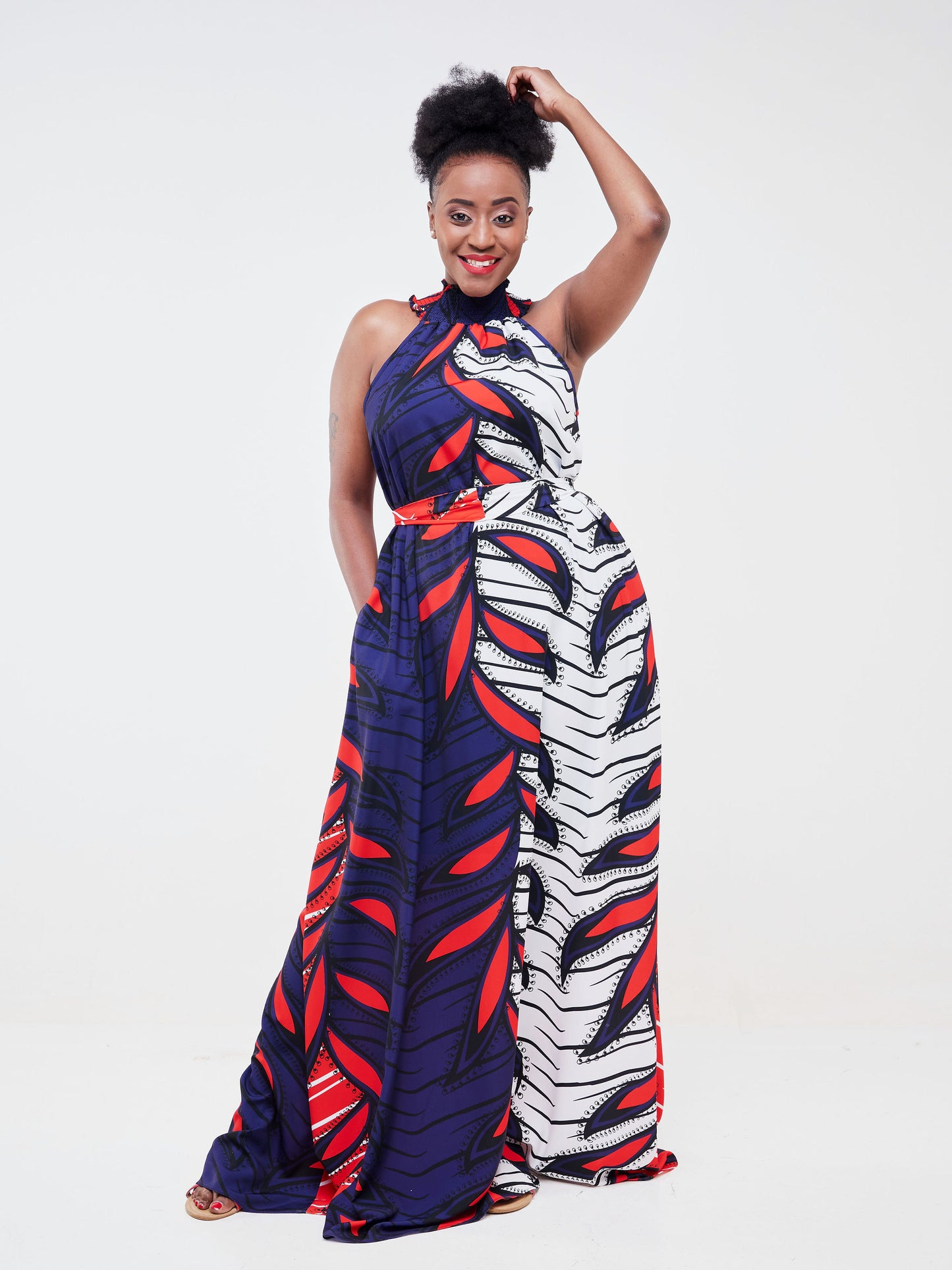 Vivo Alek Halter Neck Maxi Dress - Orange / Black Abstract Print