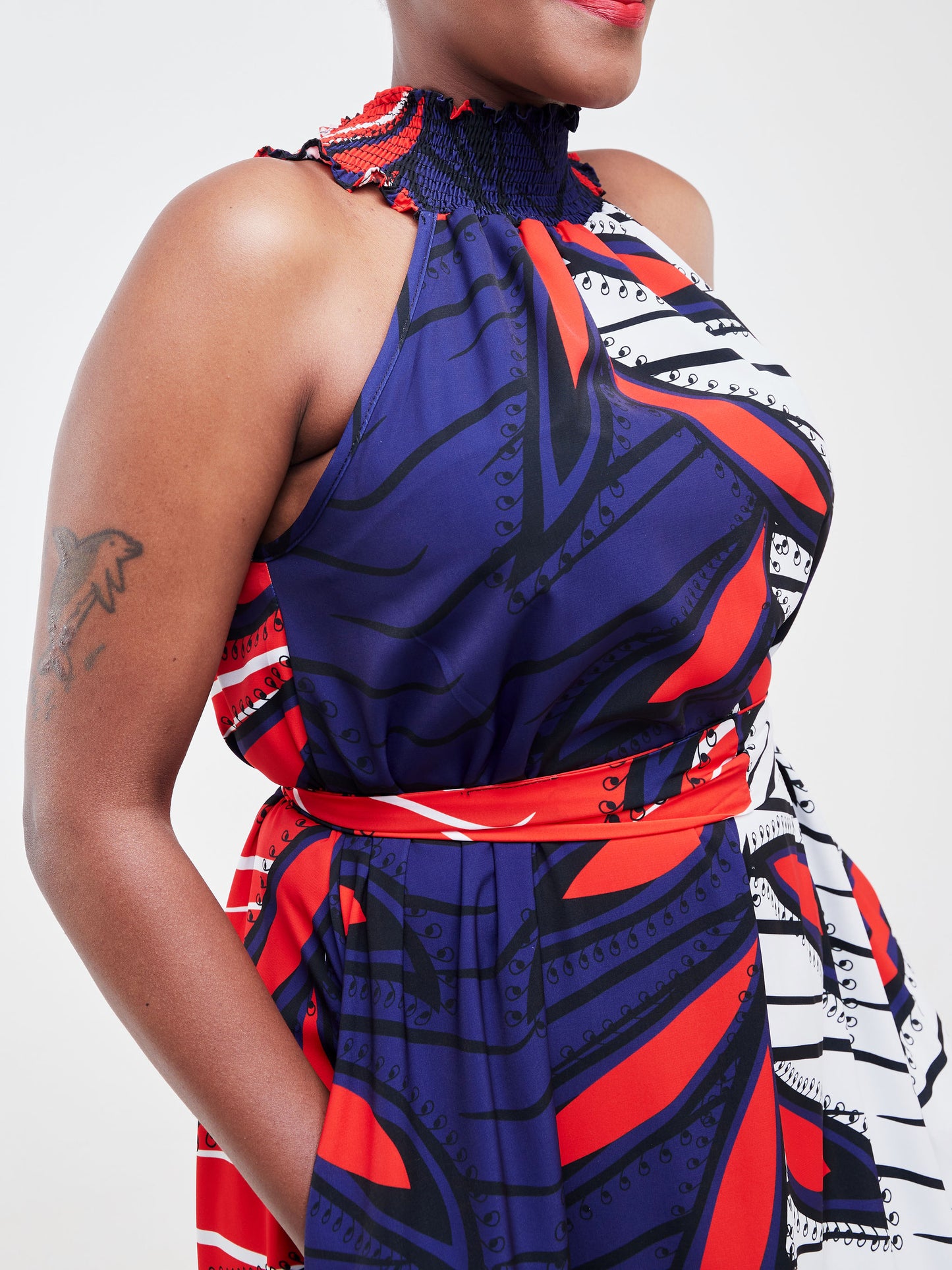 Vivo Alek Halter Neck Maxi Dress - Orange / Black Abstract Print
