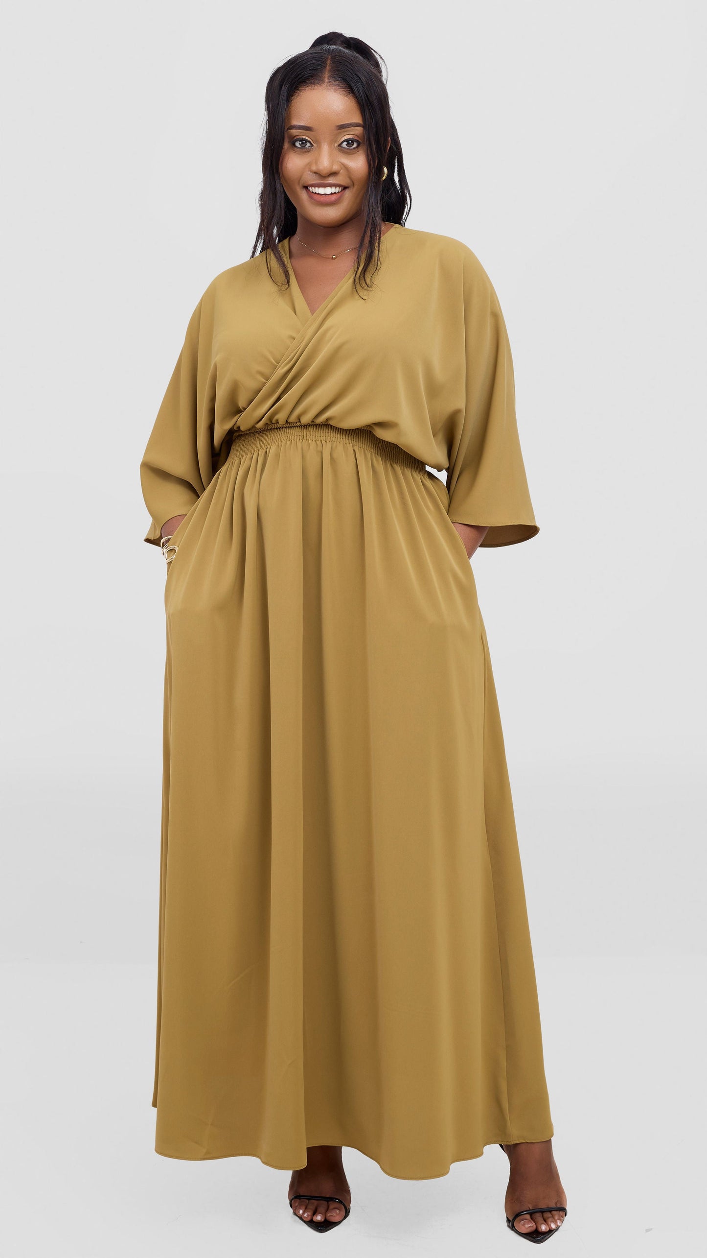 Vivo Iyana Shirred waist Maxi Dress - Light Olive
