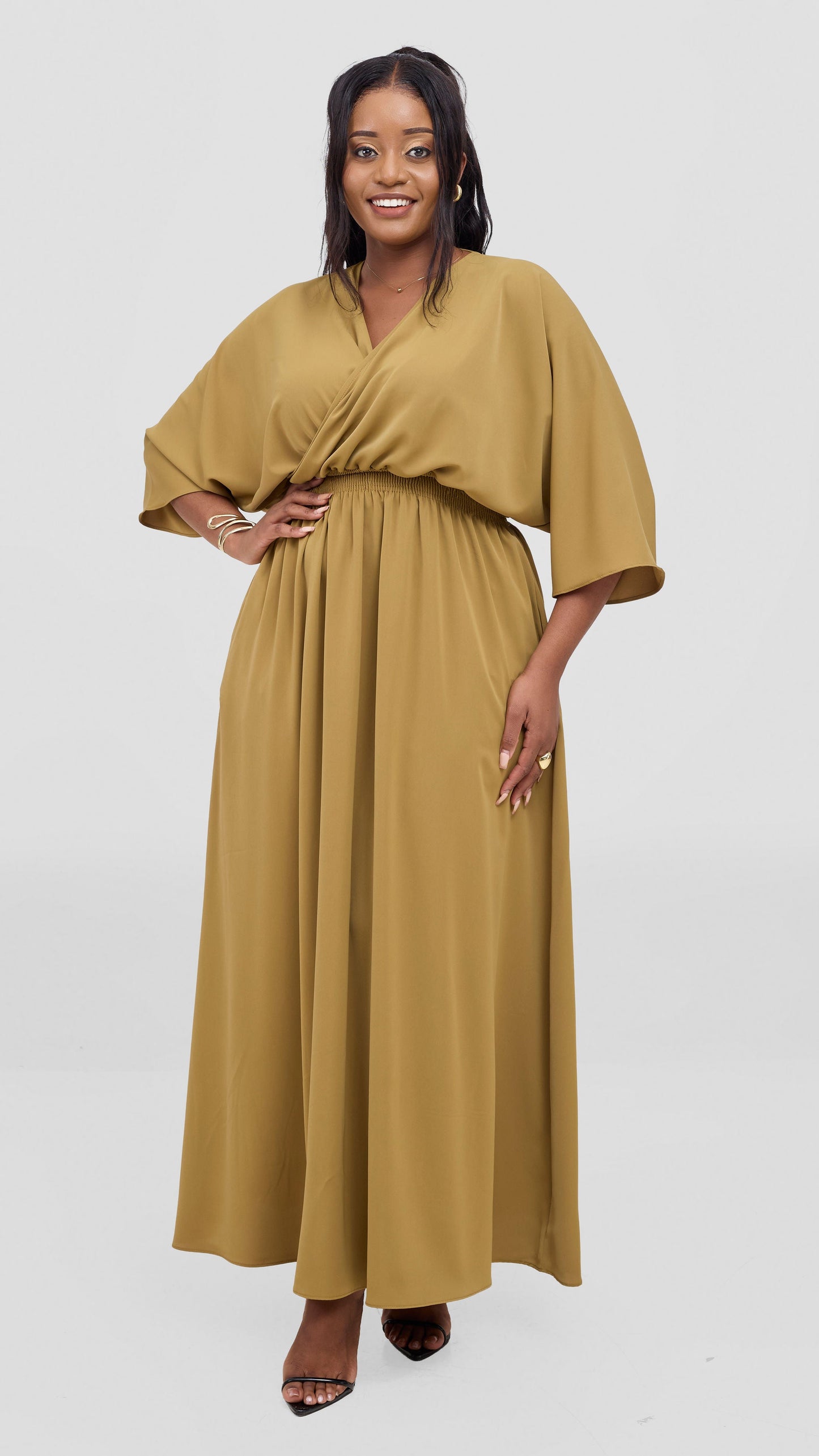 Vivo Iyana Shirred waist Maxi Dress - Light Olive