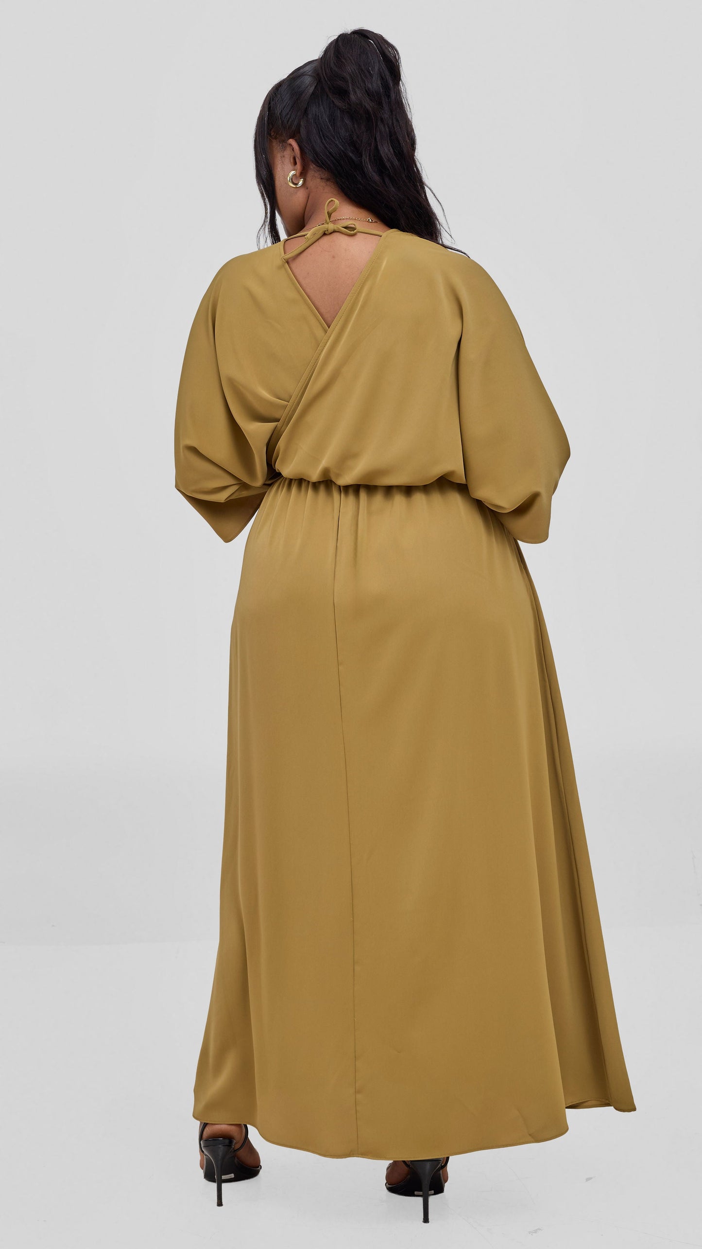 Vivo Iyana Shirred waist Maxi Dress - Light Olive