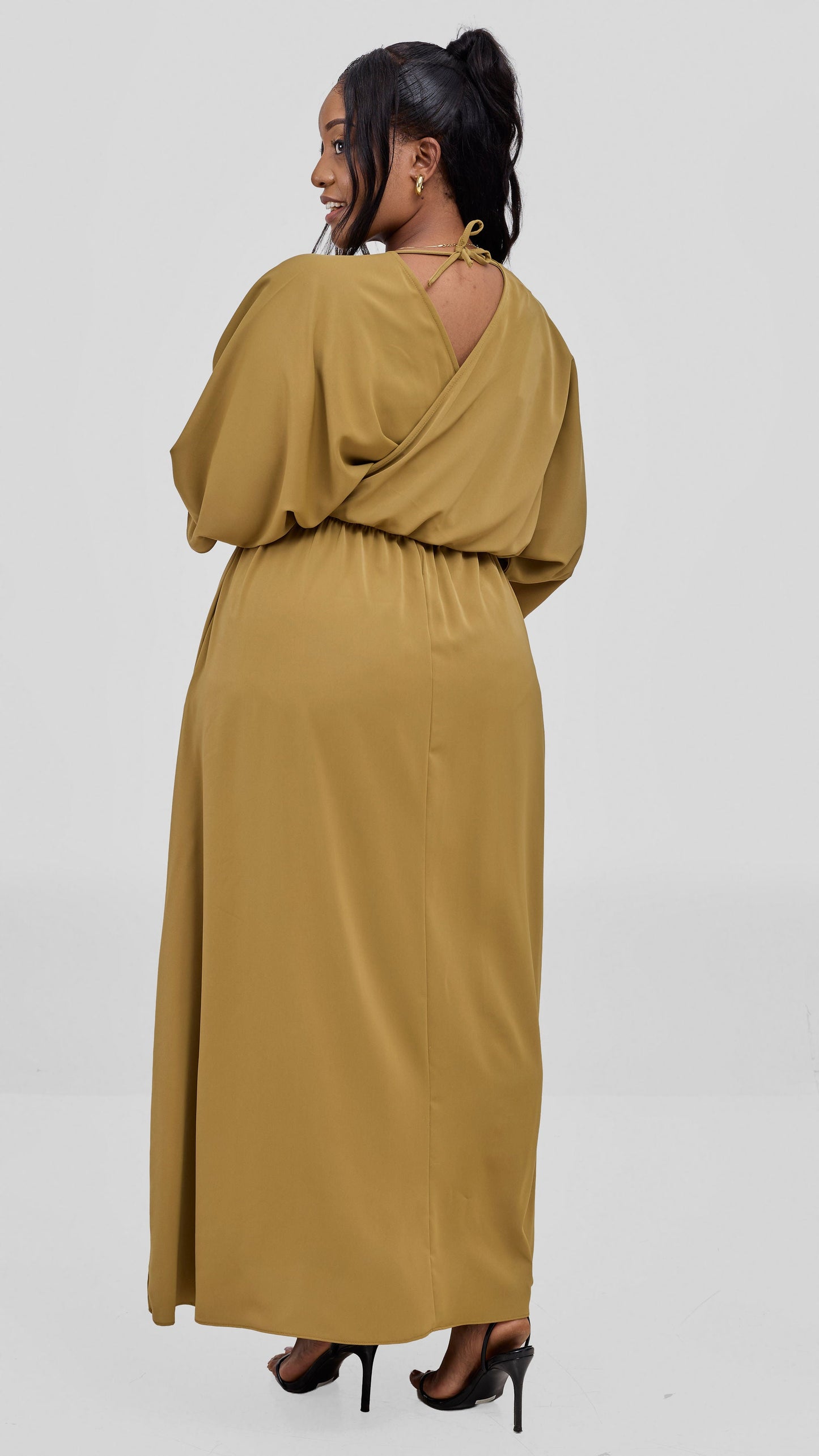 Vivo Iyana Shirred waist Maxi Dress - Light Olive