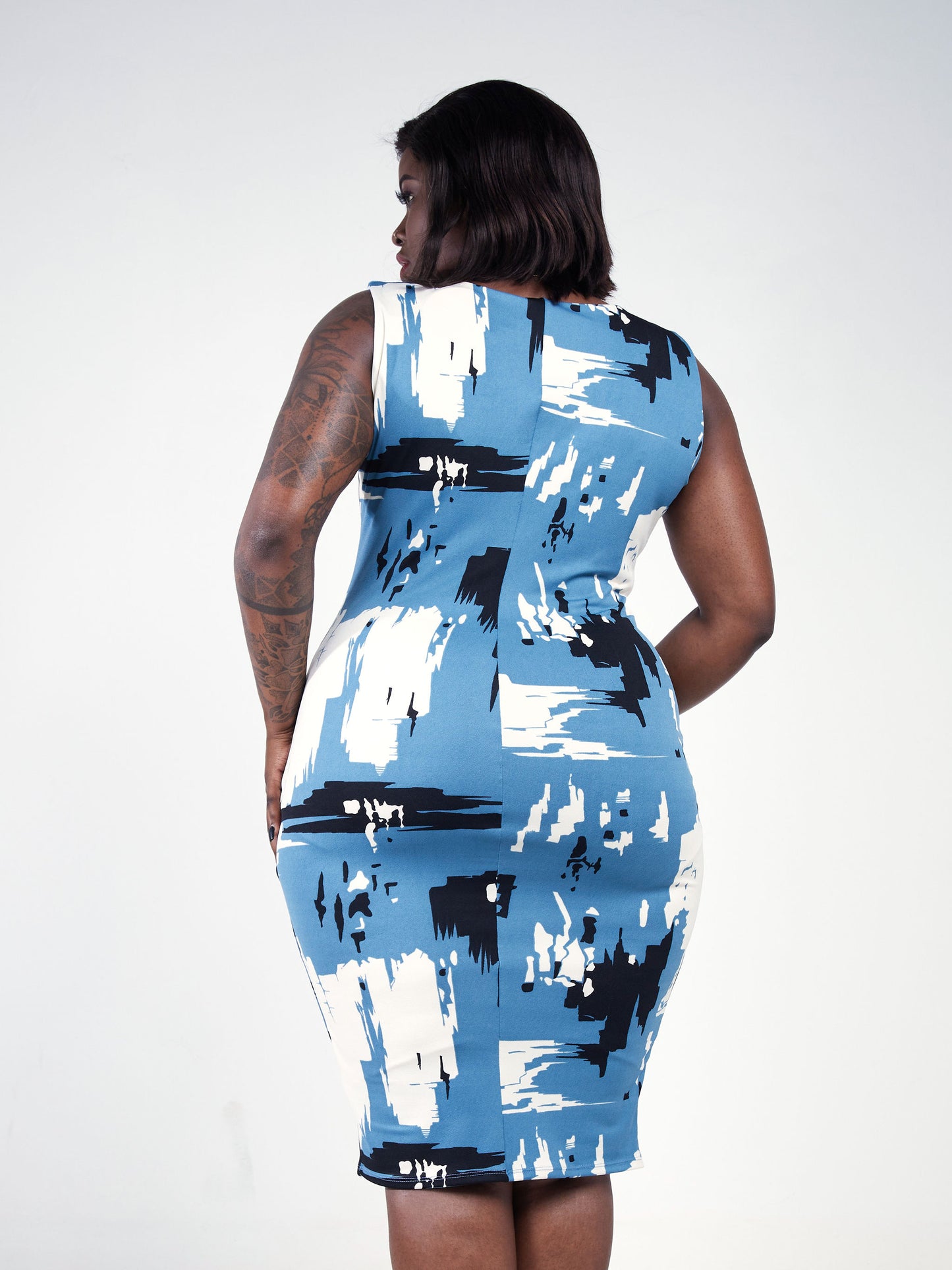 Vivo Basic Sleeveless Double Layered Bodycon - Teal / White Abstract