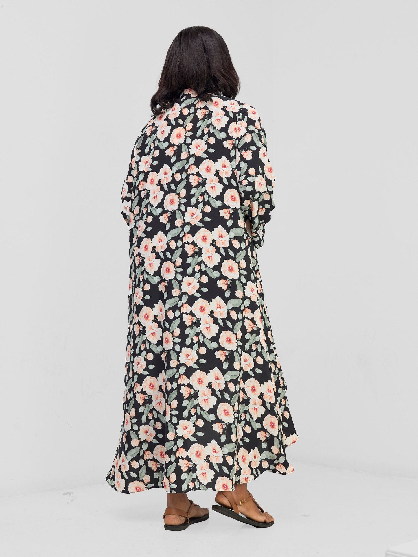 Vivo Maisha Long Sleeve High Low Kimono - Black  Nyua Print