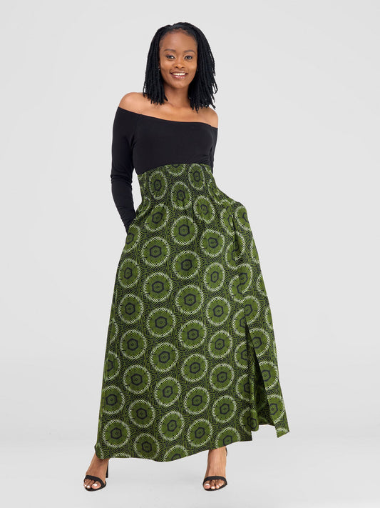 Safari Savannah Front Slit Midi Skirt - Ashai Print