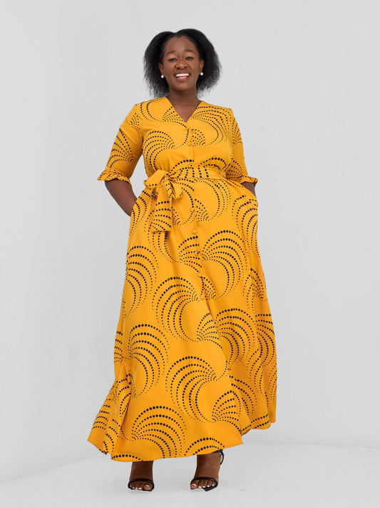Vivo Nasinka Maxi Shirt Dress - Light Mustard / Black Sinka Print