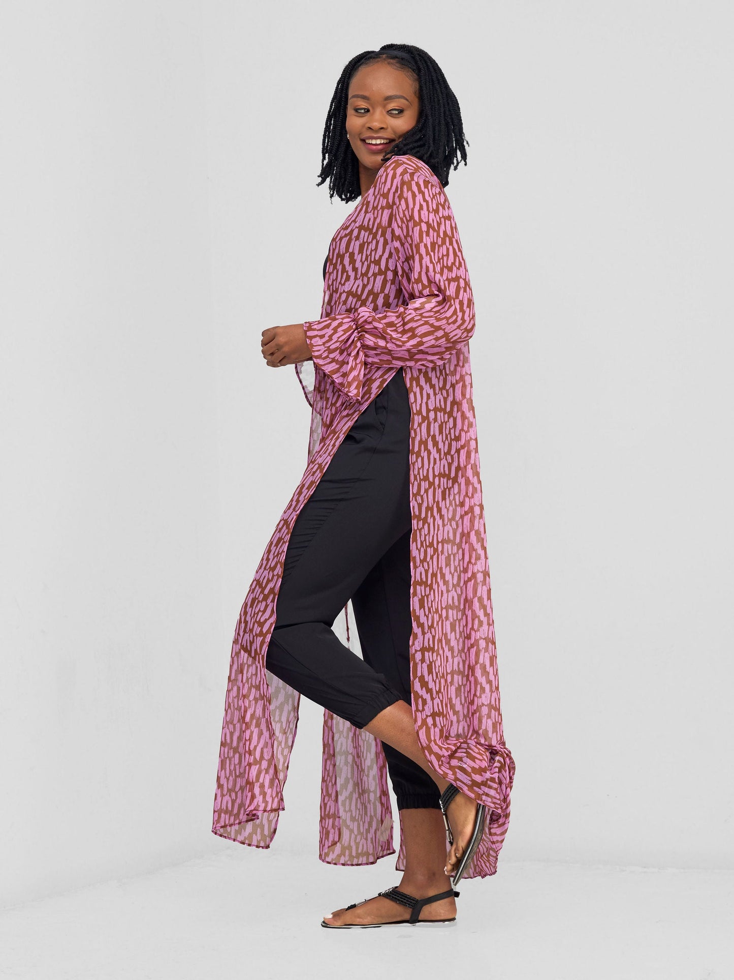 Vivo Jema High Slit Maxi Kimono - Rust / Pink