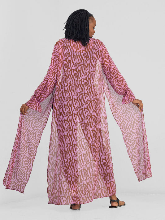 Vivo Jema High Slit Maxi Kimono - Rust / Pink