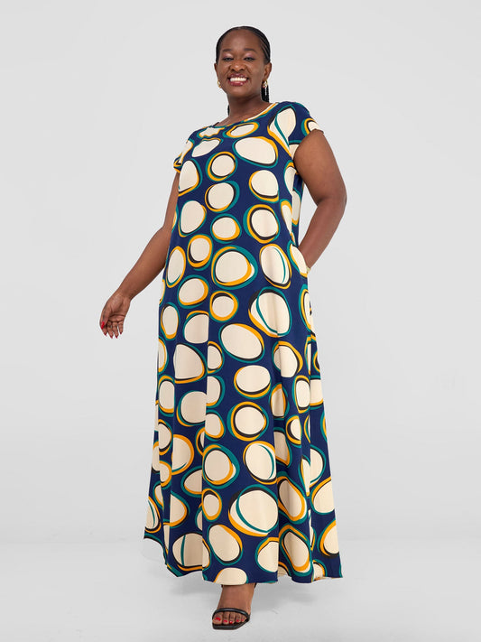 Vivo Basic Cap Sleeve Maxi Tent Dress - Taupe Polka Print