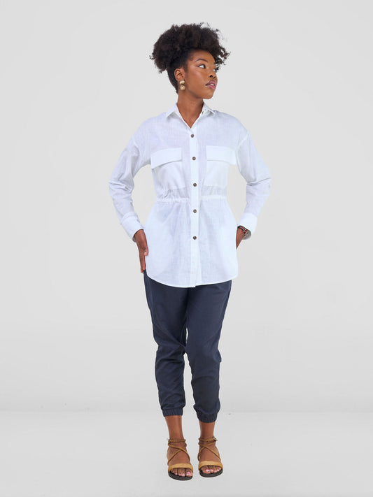 Safari Savannah Drawstring Shacket - White