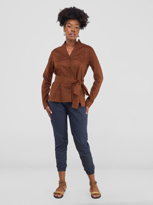 Safari Savannah Chinese Collar Shirt - Chocolate