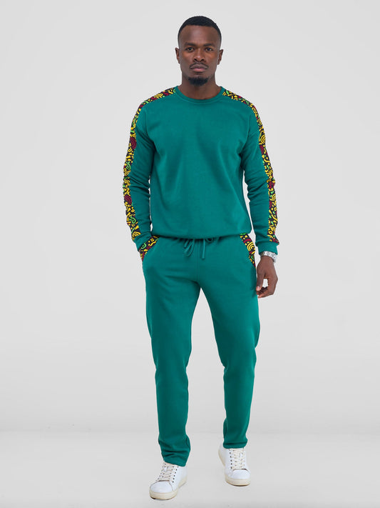 Safari Kitenge Men's Sweatshirt - Teal/ Tafo Print