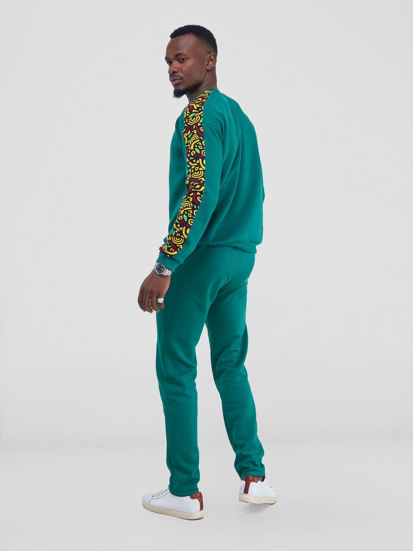 Safari Kitenge Men's Sweatshirt - Teal/ Tafo Print