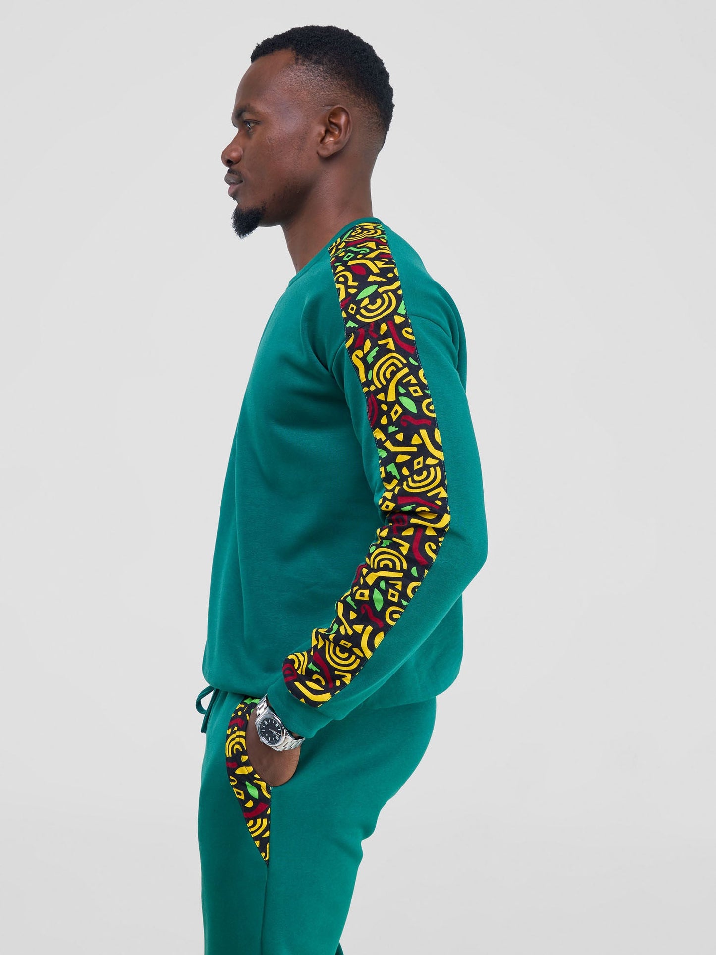 Safari Kitenge Men's Sweat Pants - Teal/ Tafo Print