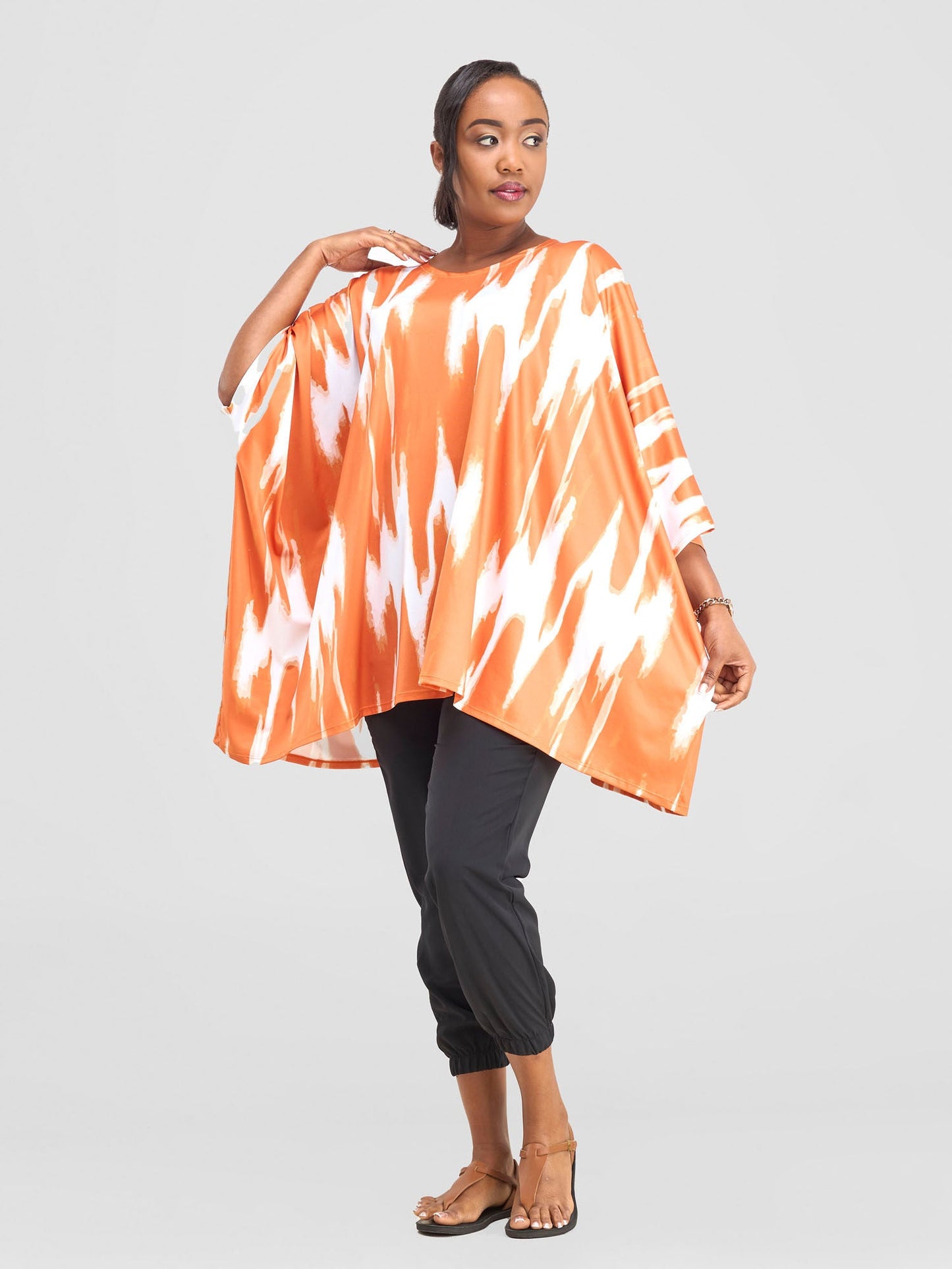 Vivo Nkasi Wide Top - White / Orange Shibori Print
