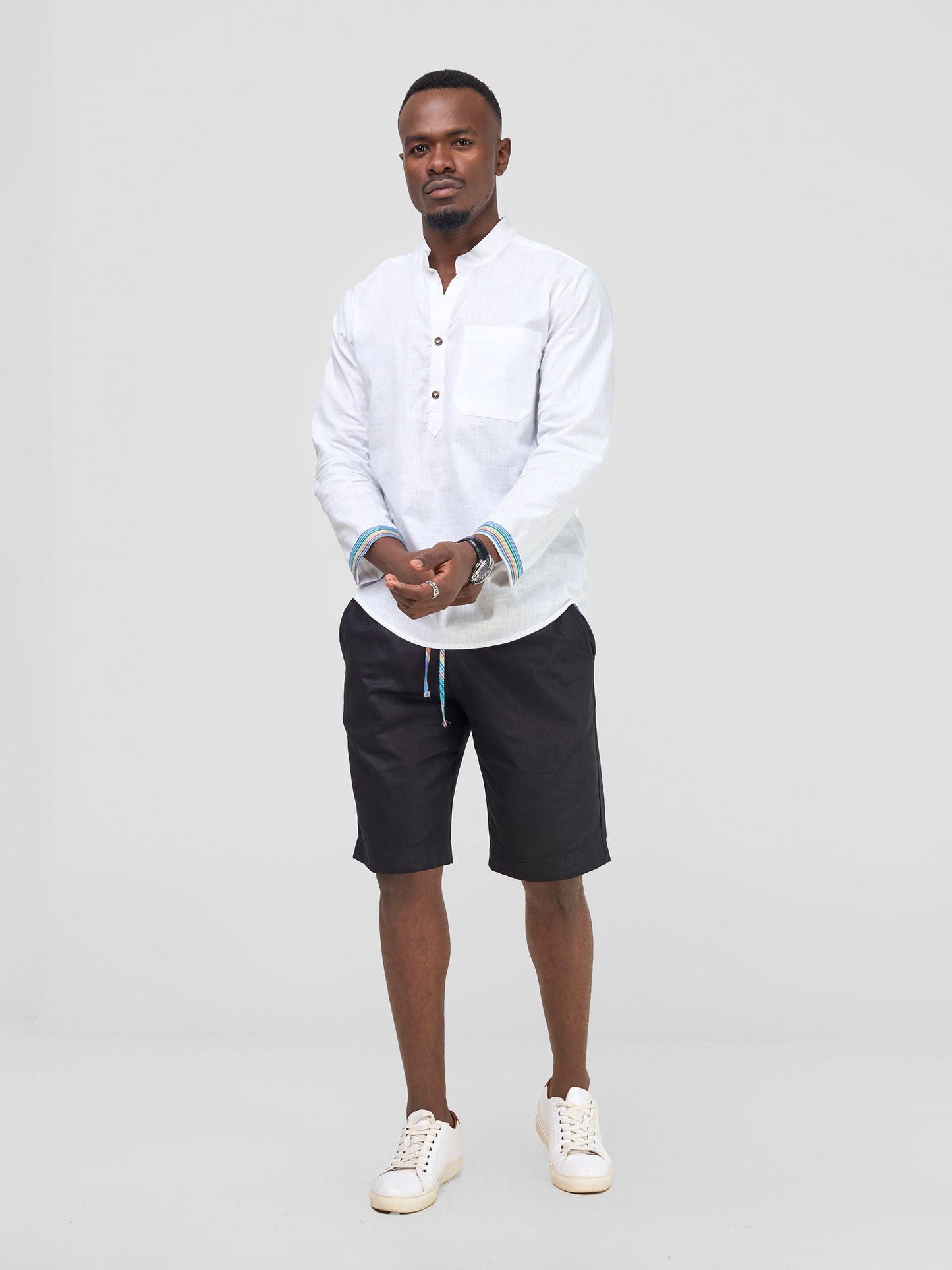 Safari Savannah Men's Half Placket  Shirt - White