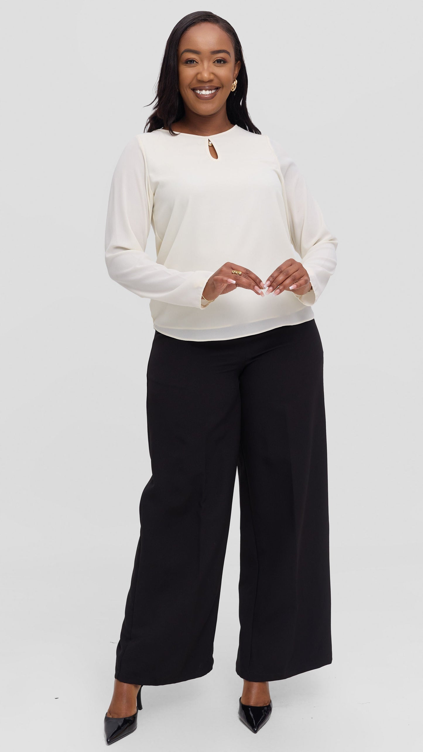 Vivo Sierra Long Sleeve Top in Chiffon (Double Layered)  - Off White
