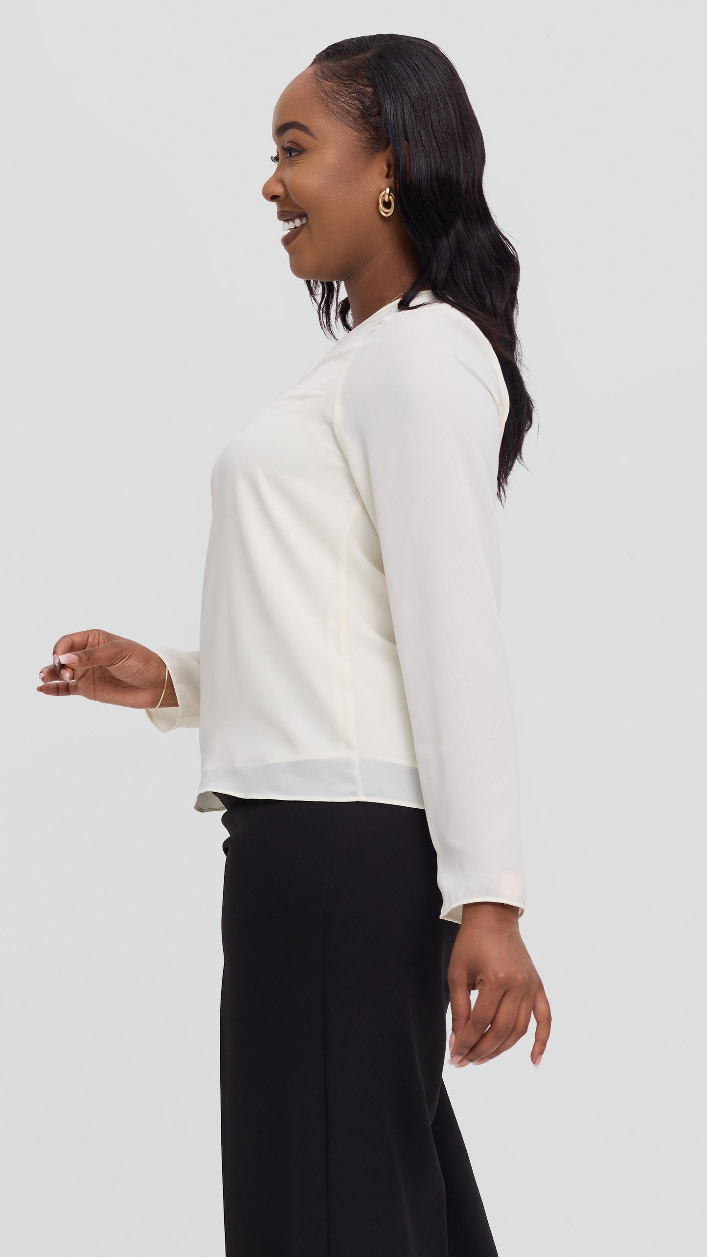 Vivo Sierra Long Sleeve Top in Chiffon (Double Layered)  - Off White