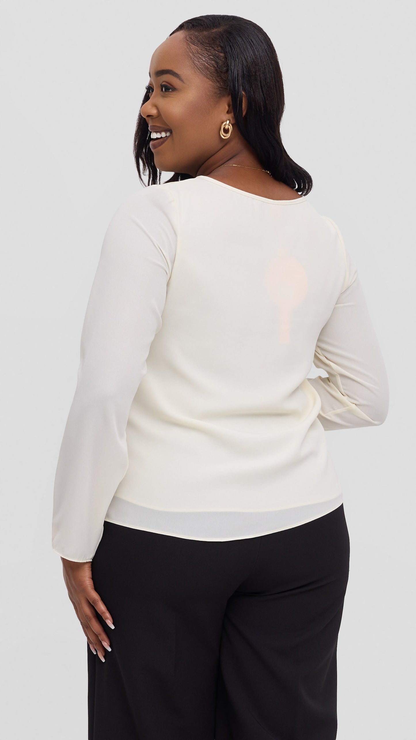 Vivo Sierra Long Sleeve Top in Chiffon (Double Layered)  - Off White