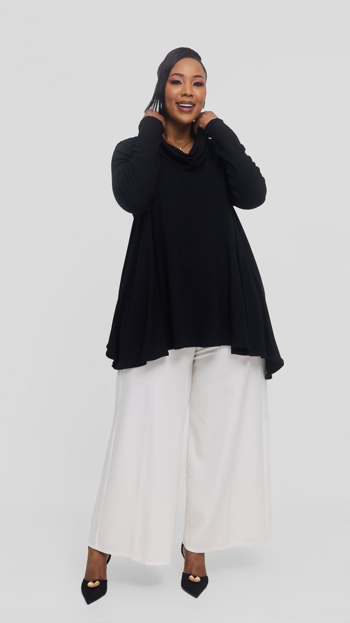 Vivo Turtle Neck Handkerchief Top in Jersey - Black