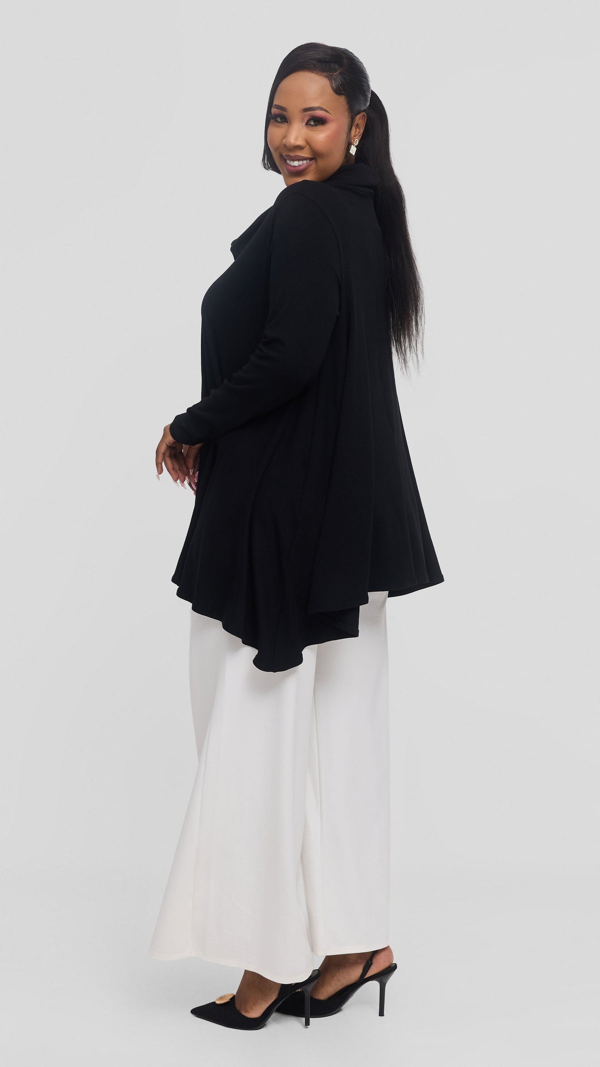 Vivo Turtle Neck Handkerchief Top in Jersey - Black