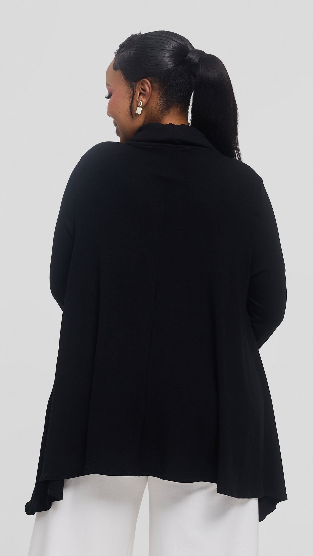 Vivo Turtle Neck Handkerchief Top in Jersey - Black